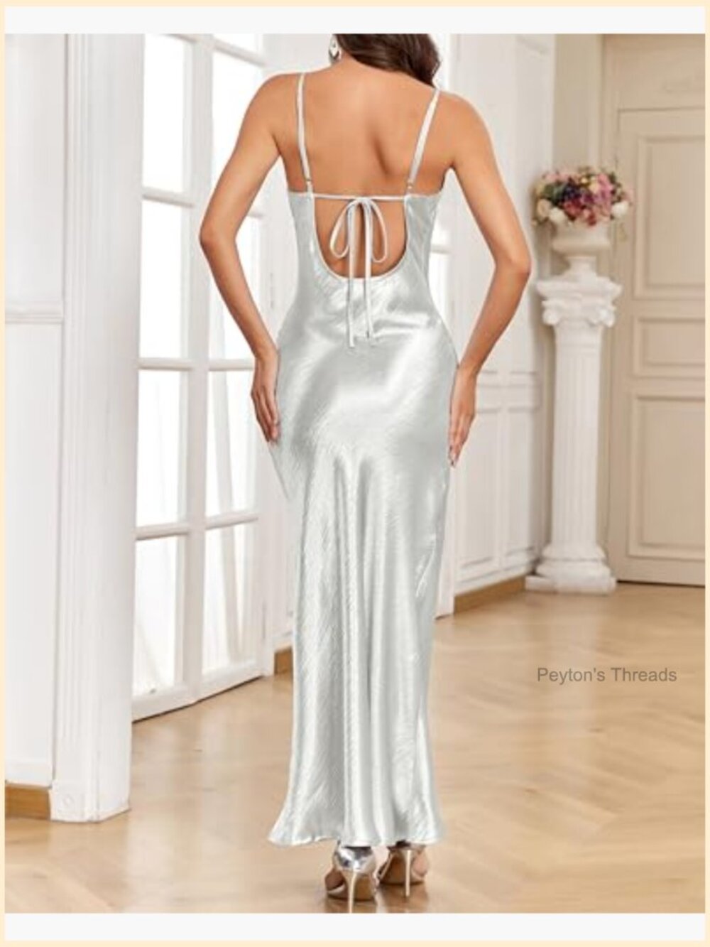 Satin Silk Cowl Neck Tie Low Back Maxi Dress – Wedding Guest Party - Picture 7 of 7